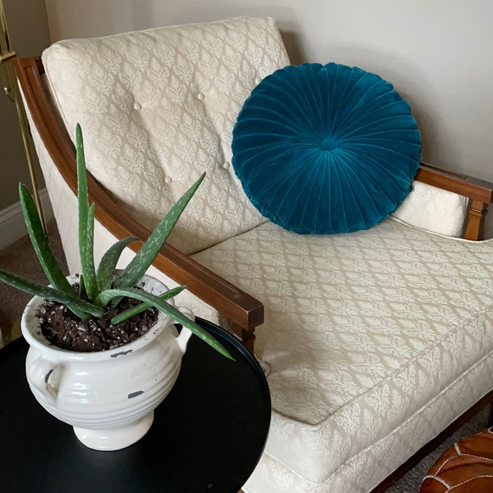 Peacock blue teal pintuck round velvet pillow